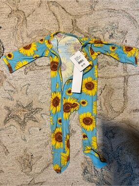 Bestaroo Sunflower Print Footed One-Piece - Blue & Yellow